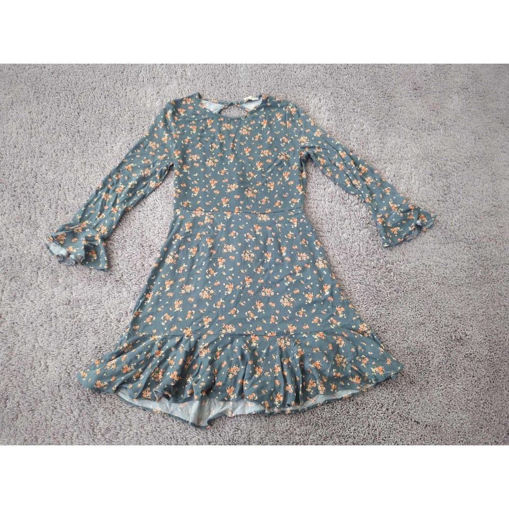 Altar'd State Dress Womens M Green Floral‎ Long Sleeve Back Cutout Ruffle Lined